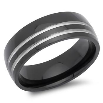 Anillo de acero inoxidable ennegrecido 8mm ranuras brillantes