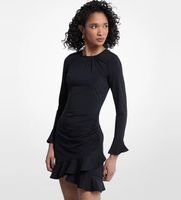 michael kors para mujer mt683j5h6j vestido de punto liso mate elastico con volantes negro xs casual manga larga poliester reciclado