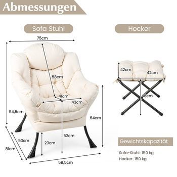 Sillón Con Taburete, Reposabrazos, Bolsillo Lateral Y Reposapiés, Sillón Relajante, Sillón Orejero Beige