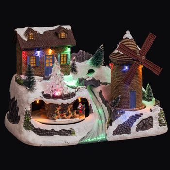 Pueblo Iluminado Con Molino De Viento Y Papá Noel Musical 15 Led