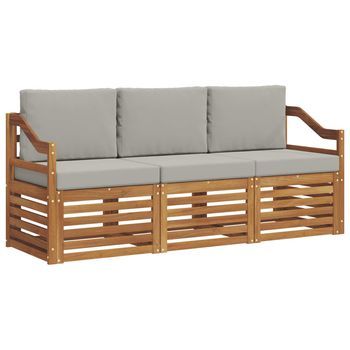 Juegos De Sofás Con Cojín 3 Piezas | Mueble De Jardín Gris Natural Y Claro