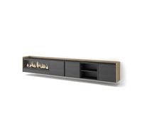 mueble tv television muebles de salon almacenaje 315x35x50cm para tv hasta 80 chimenea electrica xxl colgado suspendido estilo moderno negro y roble