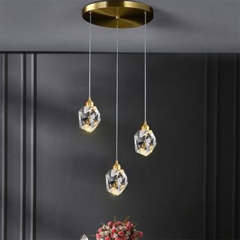 Lámpara de araña de cristal moderna, accesorios de iluminación de techo de cristal para interiores con cristal sólido transparente para sala de estar, pasillo, cocina