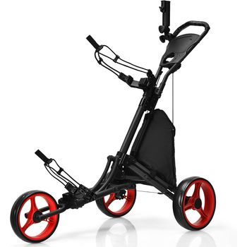 Carro De Golf De Empuje Con 3 Ruedas/carrito De Golf Plegable Costway 121 X 70 X 115 Cm Rojo