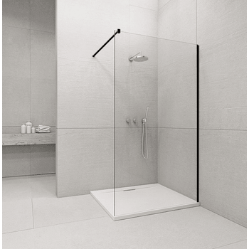 Panel Fijo De Ducha Walk In Perfil Negro 110x195 Cm Grosor Cristal 6 Mm