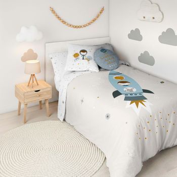 Funda Nórdica Infantil Reversible 2 Piezas De 100% Algodón Cama 90 Hei Viaje Espacial