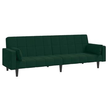 Sofá Cama De 2 Plazas Con Dos Almohadas Terciopelo Verde Oscuro Vidaxl
