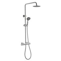 kibath columna de ducha monomando rapida  altura regulable 78-135 cm  laton macizo cromo brillo  diseno redondo con rociador efecto lluvia y alcachofa  ideal techos altos