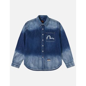 Evisu Camisa manga larga 2ESHTM6SL1022 HT WASHED DENIM LS SHIRT-INDM MID TONE INDIGO para hombre