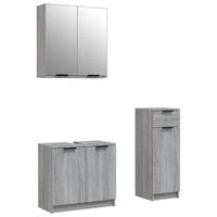 set de muebles de bano  armario de bano 3 piezas madera contrachapada gris sonoma