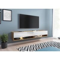 mueble de tv lowboard a 180 cm mueble de television mueble de salon con iluminacion led color wotanblanco brillo
