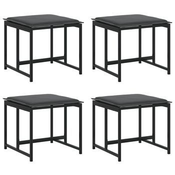 4 Uds Taburetes De Jardín | Otomana De Jardín | Reposapiés De Jardín Con Cojines Acero Y Textilene Negro