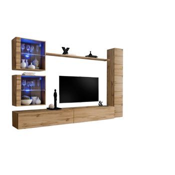 Conjunto De Muebles De Salón Mural Switch Xviii Diseño, Color Roble Wotan.