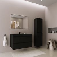 conjunto de mueble bano suspendido con lavabo negro 80 cm con columna negro mate - lomazoo avalon