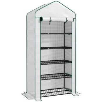 Outsunny Invernadero Resistente de 5 Niveles con 1 Puerta con Cremallera Anti-UV Diseño Ensanchado y Estantes 90x49x193 cm Blanco