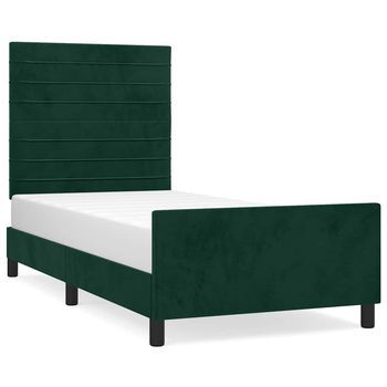 Cama Individual | Cama De Adulto | Estructura Cama Con Cabecero Terciopelo Verde Oscuro 80x200 Cm