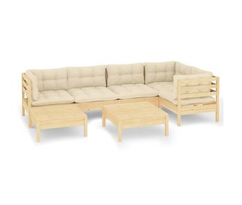 Muebles de jardín 7 pzas y cojines madera maciza de pino crema