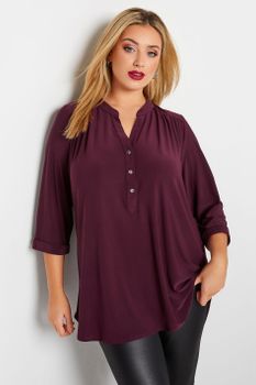 Yours London Blusa Burdeos Con Media Tapeta, Mujer Curvy Y Tallas Grandes, Yours