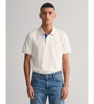 Gant para hombre. 2062026 Polo de piqué en contraste blanco roto (5XL), Casual, Algodón, Clásico, Manga corta