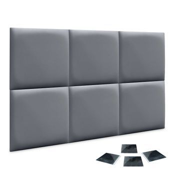 Dhome Juego De 6 Paneles Tapizados De Polipiel Premium Pack Autoadhesivos Para Pared Acústicos Absorbentes Protección (gris, 50x50cm, X6)