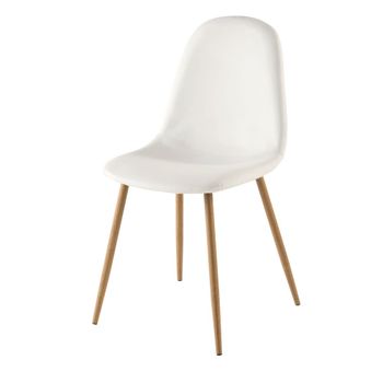 Silla de comedor blanca de polipiel y acero efecto roble