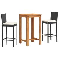 mesa y taburetes de jardin 3 uds  conjunto de mesa y sillas madera acacia ratan pe negro