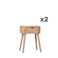 pack 2 mesitas de noche de 1 cajon en chapa de pino y madera de roble klast home 40 x 55 cm - natural