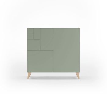 Zapatero melamina roble claro puertas verde patas roble cl 87x90x27cm