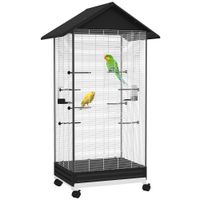 pawhut jaula para pajaros con ruedas 79x65x155 cm jaula grande con 2 comederos 8 perchas y bandeja extraible