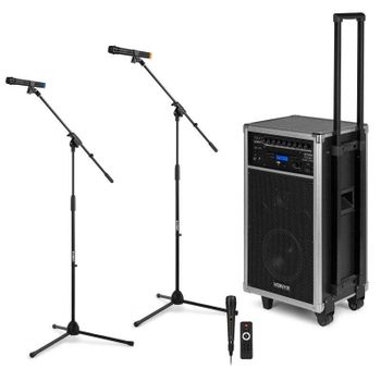 Sistema portátil Vonyx ST100 250W RMS Bluetooth CD USB SD con 3 micrófonos y 2 trípodes