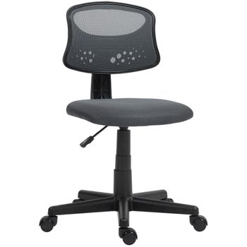 HOMCOM Silla de Oficina sin Brazos Silla de Escritorio Giratoria con Respaldo de Malla Transpirable Altura Ajustable Gris