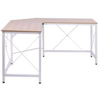 escritorio esquinero 150x150x76 cm en forma de l soporta 70 kg pies ajustables madera mdf y acero color natural