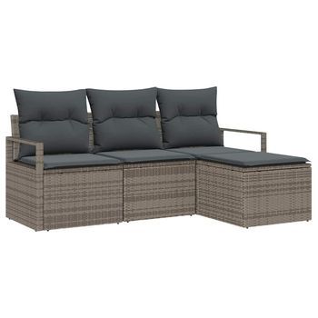 Juego De Sofá 4 Piezas | Mueble De Jardín Gris Ratán Sintético