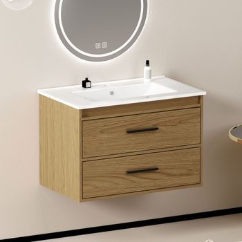 Mueble De Baño - Almacenamiento - Cerámica Y Mdf - Roble Claro (75cm)