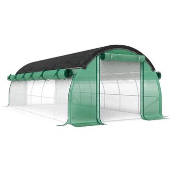 Outsunny 6x3x2 m Túnel de Plástico con Red de Protección Solar Paredes Laterales Enrollables Cubierta de Plástico Estructura de Acero   Aosom España