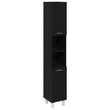 Gabinete De Baño | Armario De Baño Con Estante Roble Negro 30 X 30 X 179 Cm