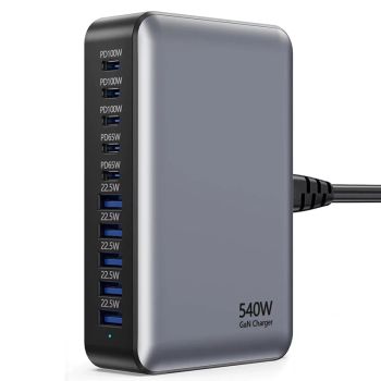 [GaN Tech] Cargador Bakeey de 540W con 10 puertos USB PD 5USB-A+5USB-C PD3.0 QC3.0 FCP BC1.2 Estación de carga rápida de
