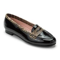 mocasin piel charol negro y piel boa