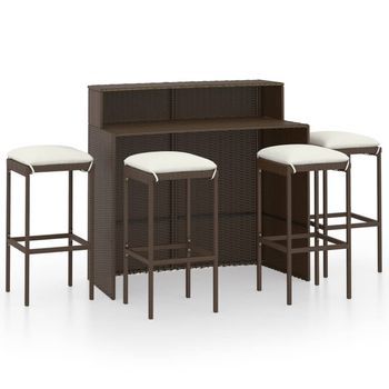 Conjunto De Muebles De Bar Para Jardín 5 Uds | Mesa Y Sillas Y Cojines Marrón