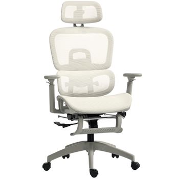 HOMCOM Silla de Oficina Ergonómica de Malla con Reposabrazos 3D Reclinable a 135° Reposacabezas Ajustable Beige