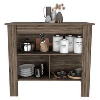 isla de cocina cala en melamina con 3 estantes  marron  90 cm  x 103 cm  x 70 cm