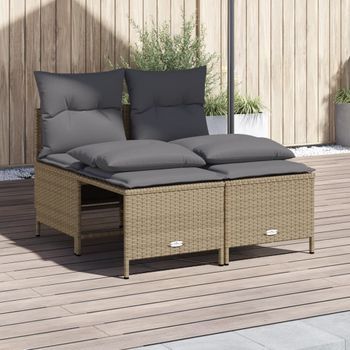 Juego De Sofás Jardín Con Cojines 4 Uds | Mueble Jardin Mesa Y Sillas Ratán Sintético Beige Cfw73402
