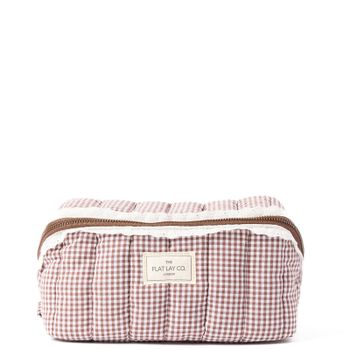 The Flat Lay Co. Marshmallow Flat Lay Makeup Box Bag - Mocha Gingham with Frill