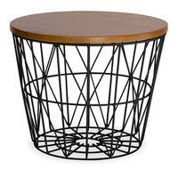 mesa auxiliar redonda - diseno industrial - madera y metal - basker negro
