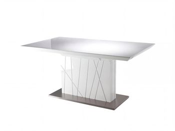 Mesa de comedor extensible blanco alto brillo. 160-220×90×76H
