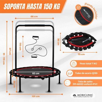 Trampolín Redondo Fitness Mobiclinic Plegable Máx 150kg Reposabrazos Regulable Desmontable 101x101x118cm Kangumobi