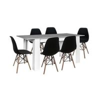 mesa extensible de comedor o cocina blanco y gris  6 sillas estilo nordico negro