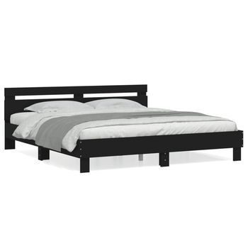 Estructura Cama Con Cabecero Madera Ingeniería Negro 200x200 Cm Vidaxl