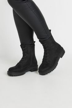 Botas Anchas Negras Antelina Estilo Militar
