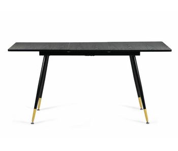 Mesa de comedor extensible rectangular efecto madera negra, estilo escandinavo, patas con puntos dorados 120-160 whalen dark wood stretch table bg
